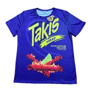 Takis Fuego Hot Chili Pepper Lime All Over Print Graphic T Shirt Mens Large